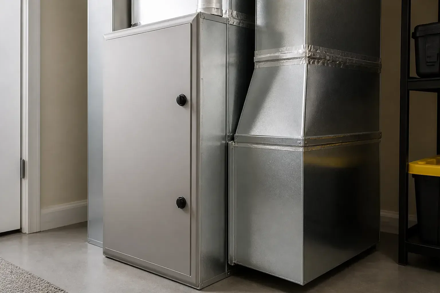 Clean furnace filter cabinet and duct connections