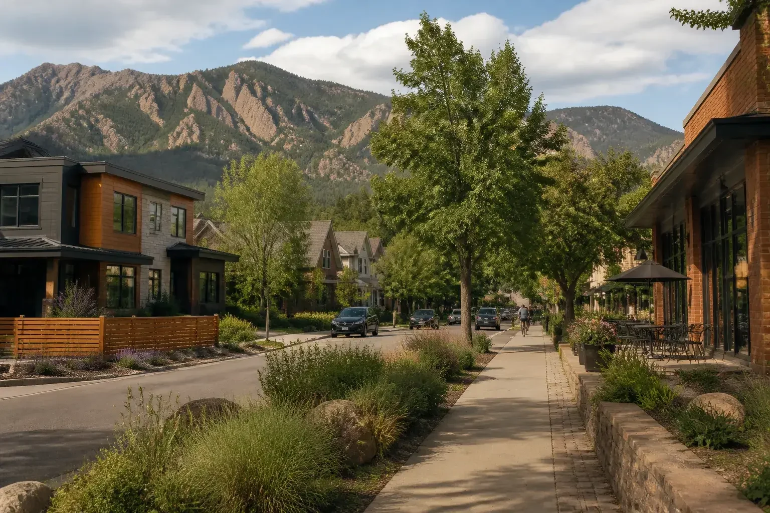 Boulder neighborhood with foothill views