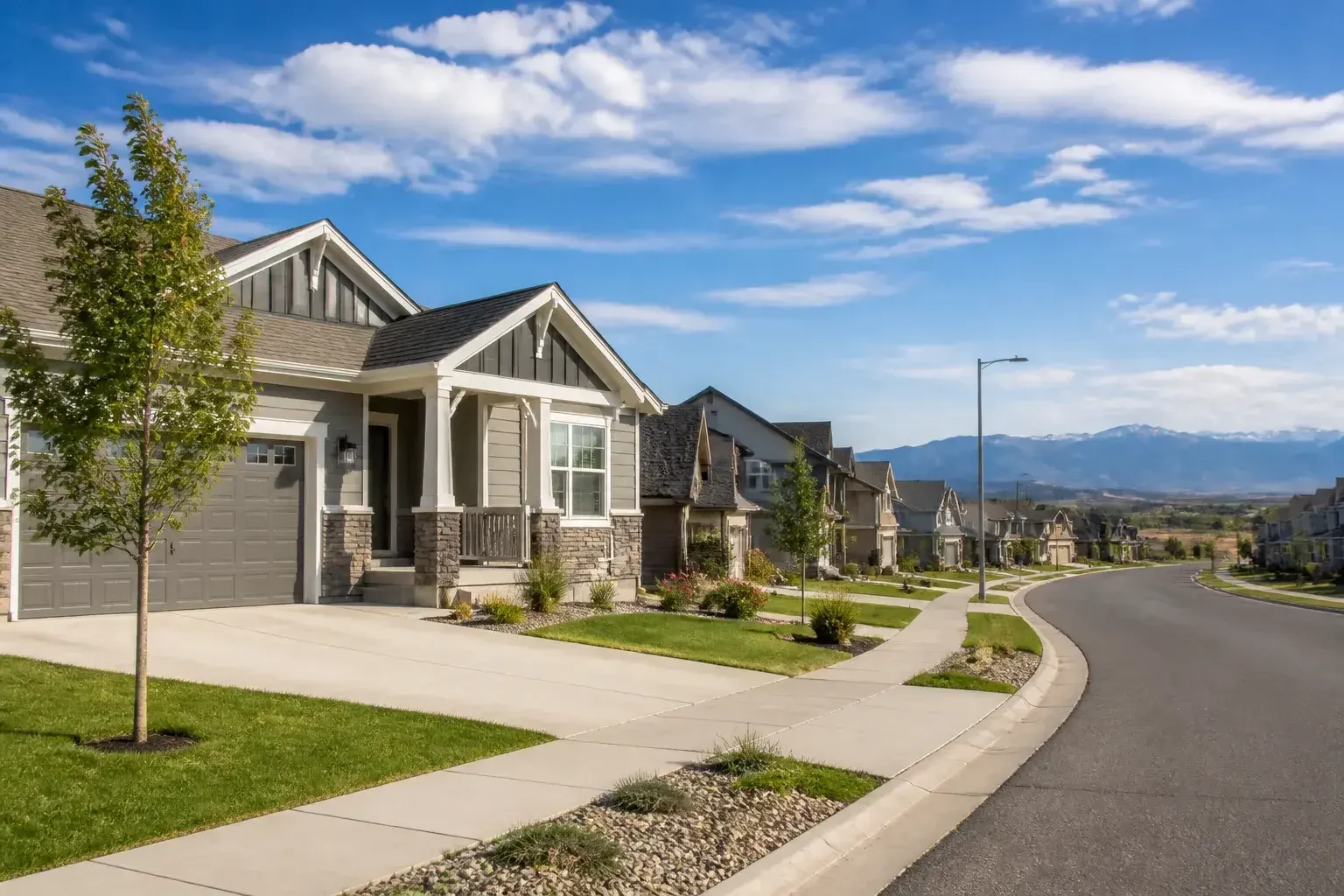 Suburban Firestone neighborhood under open skies