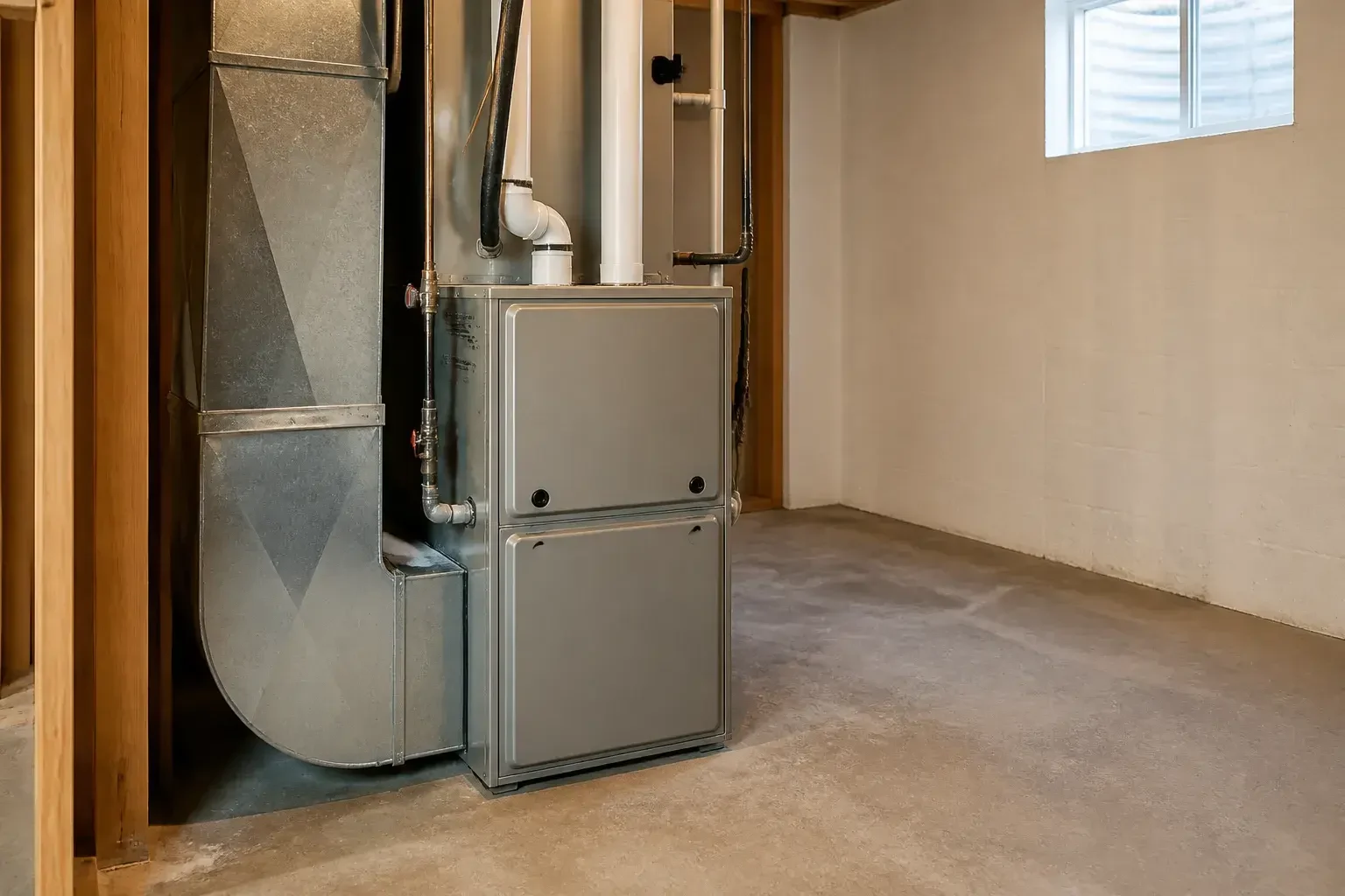 Restored furnace in a clean basement